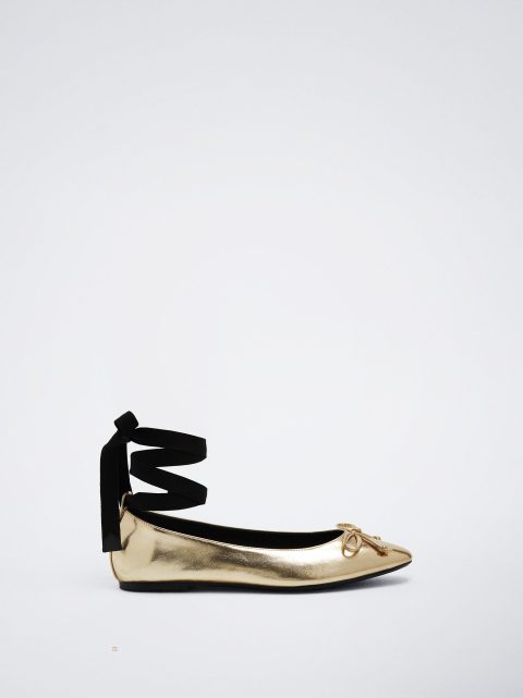 Balerinky Parfois Tied With Bow Damske Zlate | SK-ME0673829
