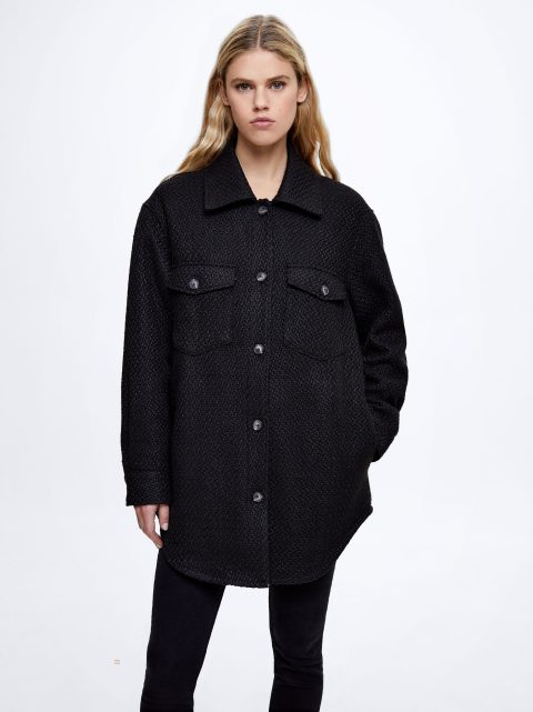 Bundy Parfois Bavlnene Overshirt With Pockets Damske Čierne | SK-FH5027469
