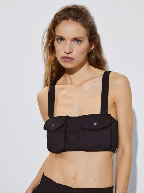 Crop Top Parfois Crop Top With Pockets Damske Čierne | SK-NY6572983