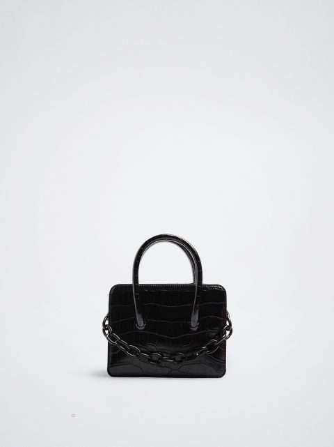 Crossbody Kabelka Parfois Animal Embossed Bag With Chain Damske Čierne | SK-JS0915836