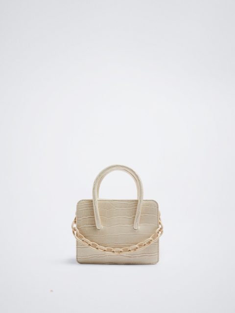 Crossbody Kabelka Parfois Animal Embossed Bag With Chain Damske Béžové | SK-JV8462159