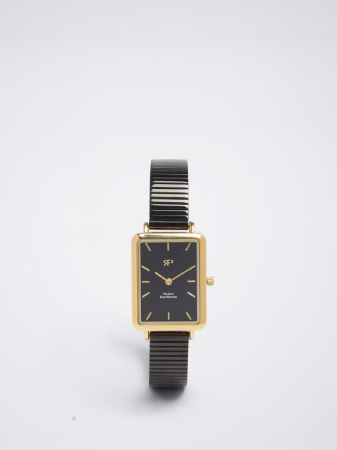 Hodinky Ružové Zlato Parfois Square Case Stainless Steel Damske Čierne | SK-JD5068914
