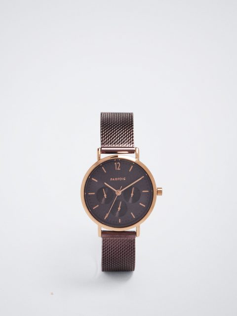 Hodinky Ružové Zlato Parfois Watch With Stainless Steel Metallic Mesh Remienkove Damske Bordove | SK-ER7324619