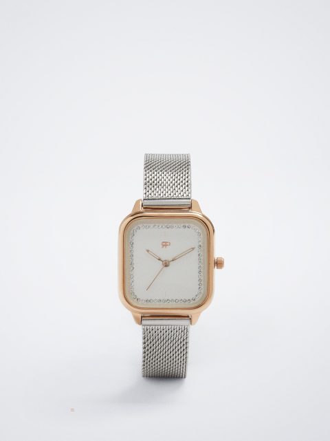 Hodinky Ružové Zlato Parfois Watch With Stainless Steel Metallic Mesh Remienkove Damske Strieborne | SK-HW6328754