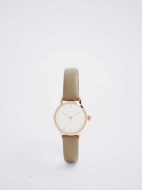 Hodinky Ružové Zlato Parfois Watch With Kozene Effect Wristband Damske Hnede | SK-IJ2079841