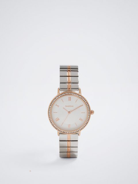 Hodinky Ružové Zlato Parfois Watch With Two-Toned Steel Remienkove Damske Strieborne | SK-TD4285039