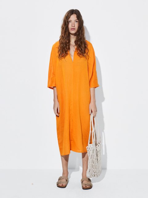 Kaftan Parfois Linen Damske Oranžové | SK-TM1250637