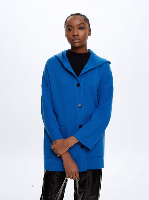 Kardigán Parfois S Kapucňou Knit Poncho Damske Modre | SK-DF0235748
