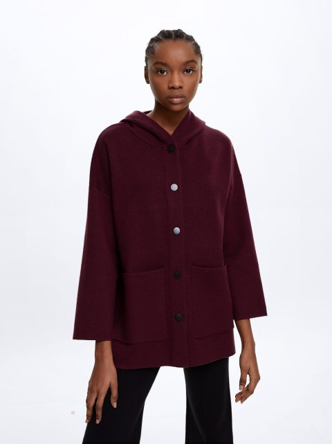 Kardigán Parfois S Kapucňou Knit Poncho Damske Bordove | SK-GF4103829