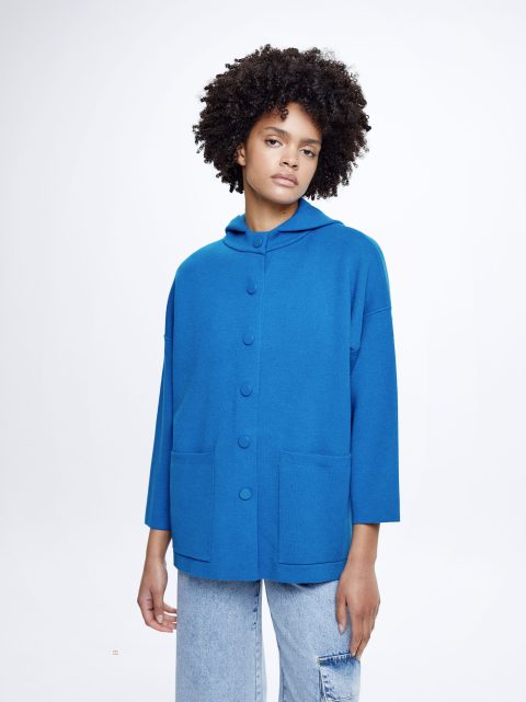 Kardigán Parfois S Kapucňou Knit Poncho Damske Modre | SK-HX1480623
