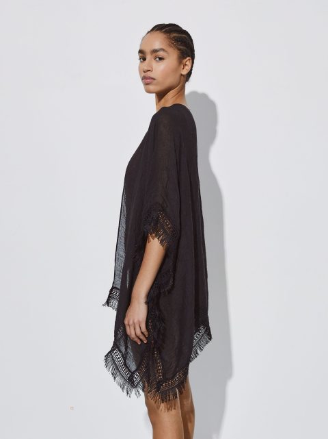 Kimonos Parfois Kimono With Fringes Damske Čierne | SK-YH4835209
