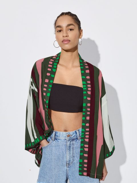 Kimonos Parfois Printed Open Damske Bordove | SK-OE0931645