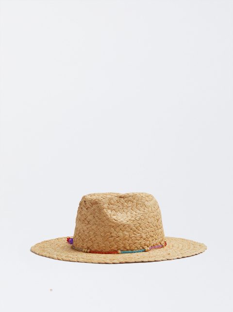 Klobuky Parfois Raffia With Beads Damske Béžové | SK-VW5617943