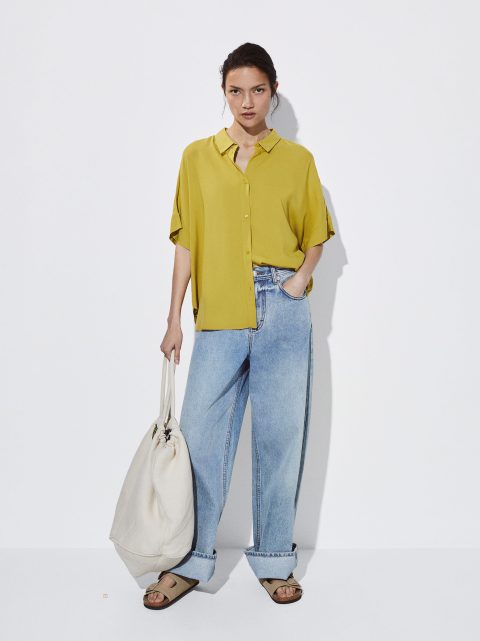 Kosele Parfois Kratke-Sleeved With Buttons Damske Horčica Biela | SK-LW5169274
