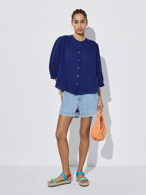 Kosele Parfois Textured With Puffed Sleeves Damske Modre | SK-PE7429150