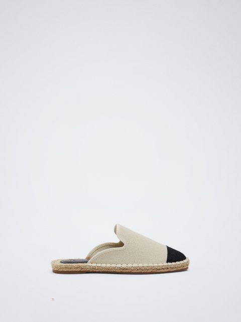 Mules Parfois Two-Tone Jute Damske Biele | SK-GW5421087