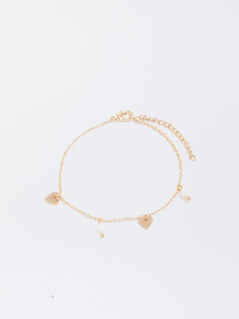 Naramky Parfois Bracelet With Pearl And Hearts Damske Zlate | SK-HO9865123