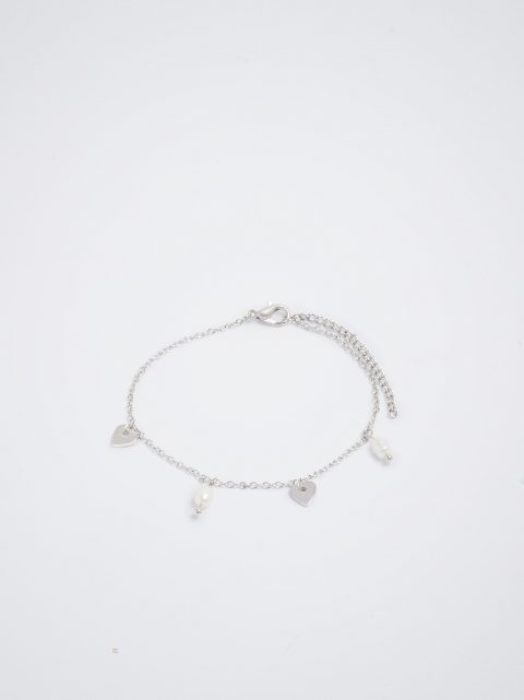 Naramky Parfois Bracelet With Pearl And Hearts Damske Strieborne | SK-IS8420739