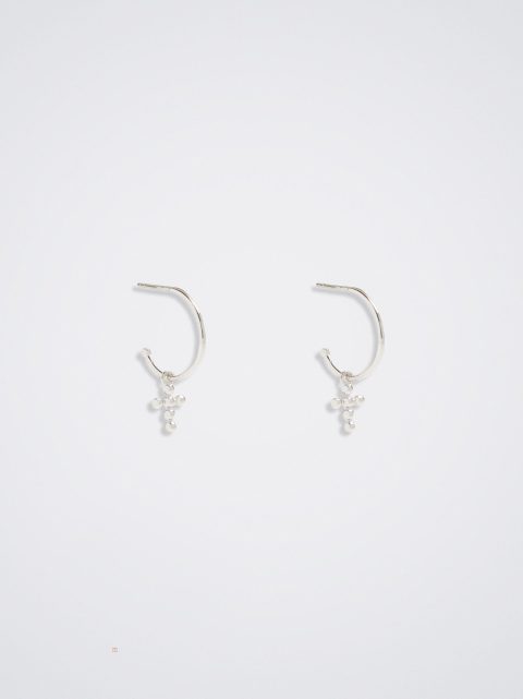 Nausnice Parfois 925 Silver Hoop With Cross Damske Strieborne | SK-NM5069214