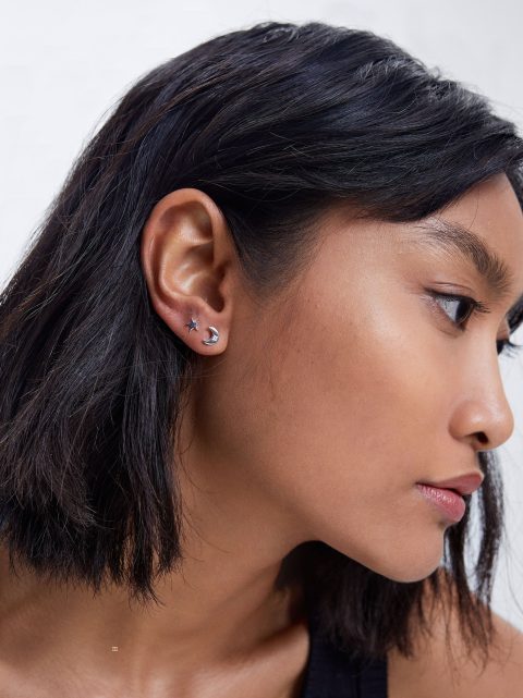 Nausnice Parfois 925 Silver Stud Moon And Star With Zirconia Damske Strieborne | SK-QK0719823