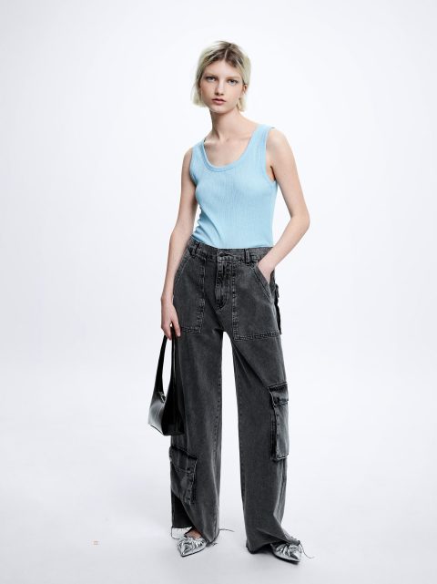 Nohavice Parfois Denim Cargo Damske Siva | SK-LR8762190