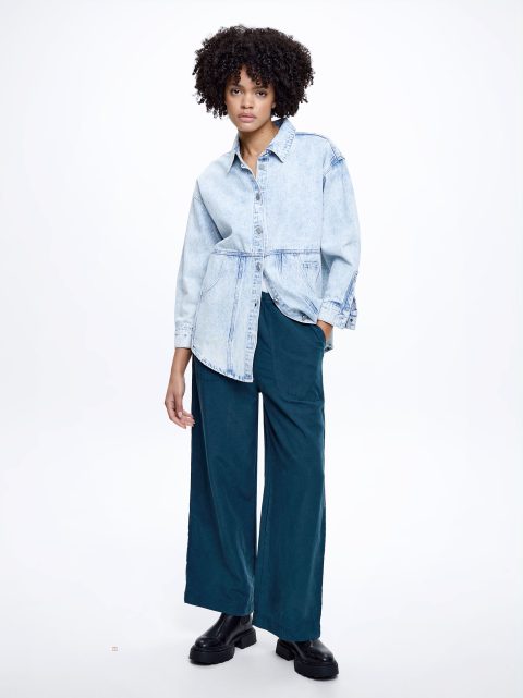 Nohavice Parfois Linen Siroke Topanky Leg Damske Zelene | SK-SD9531780