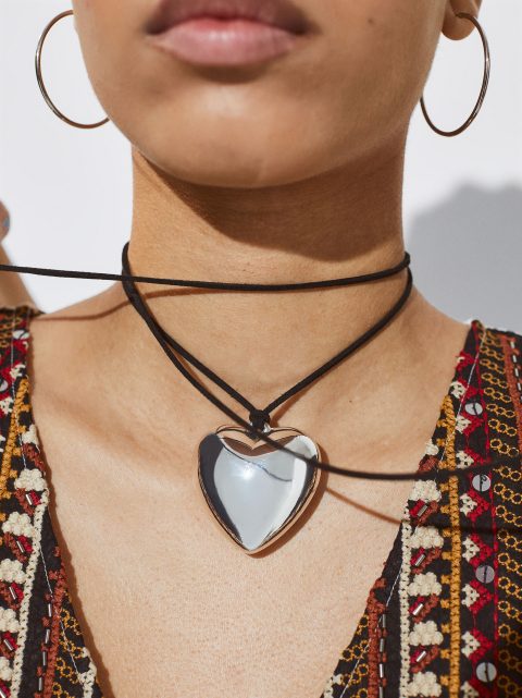 Náhrdelník Parfois Cord With Heart Damske Čierne | SK-FG3046952
