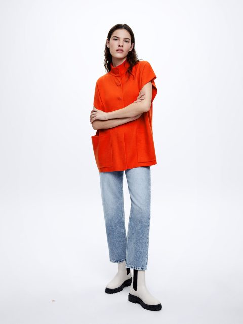 Pončá Parfois Knit Kratke-Sleeved Damske Oranžové | SK-OC1930867