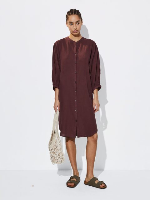 Saty Parfois Bavlnene Shirt Damske Bordove | SK-QZ2609487