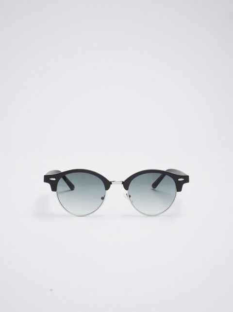 Slnecne Okuliare Parfois Round Metallic Damske Čierne | SK-NT9453016