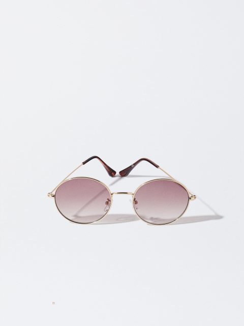 Slnecne Okuliare Parfois Round Metallic Damske Ruzove Zlate | SK-ZS8742561
