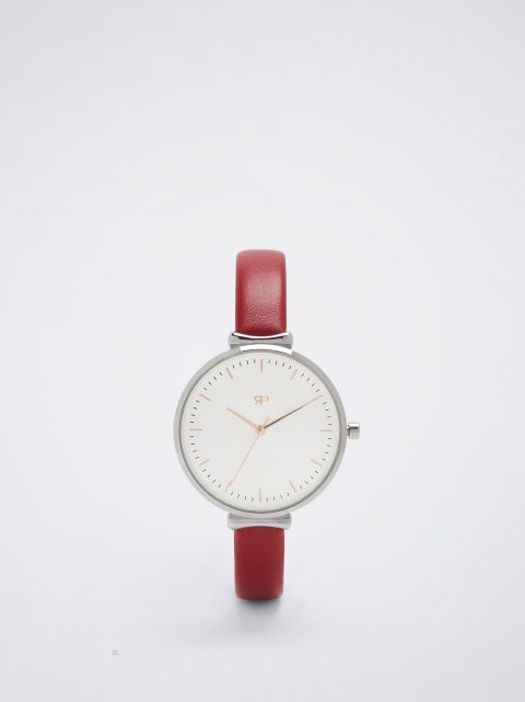 Strieborné Hodinky Parfois Watch With Kozene Effect Wristband Damske Červené | SK-PD2967450
