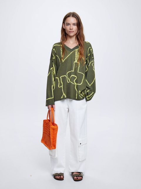 Svetre Parfois Jacquard Damske Zelene | SK-YG2037915