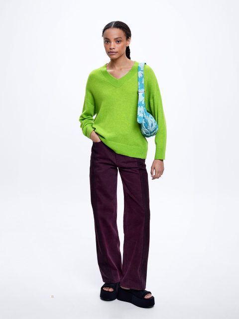 Svetre Parfois Pletené V-Neck Damske Zelene | SK-VR6945281