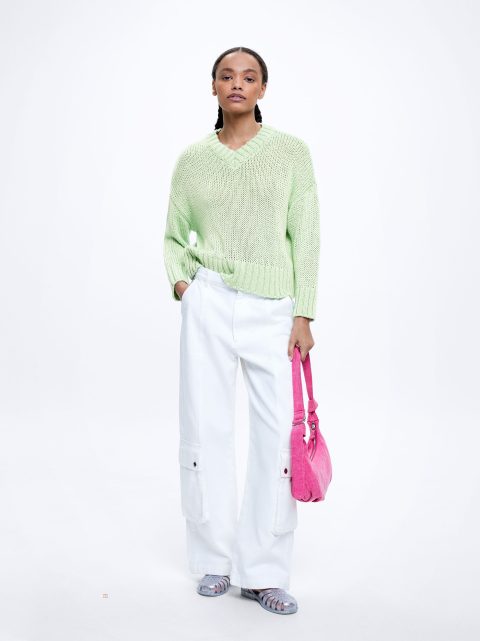 Svetre Parfois Pletené V-Neck Damske Zelene | SK-VY8457306