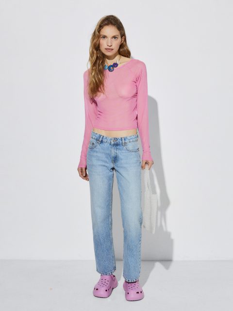 Topy Parfois Long Sleeve Mesh Damske Ruzove | SK-VS8793605