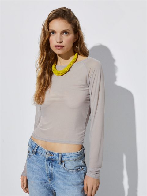 Topy Parfois Long Sleeve Mesh Damske Siva | SK-JZ2501749