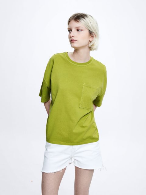 Tricko Parfois Bavlnene With Pocket Damske Zelene | SK-JN7213890