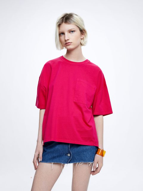 Tricko Parfois Bavlnene With Pocket Damske Fuchsie | SK-QB4187365