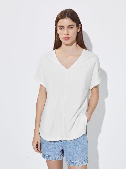 Tricko Parfois V-Neck Basic Damske Biele | SK-IF6780219
