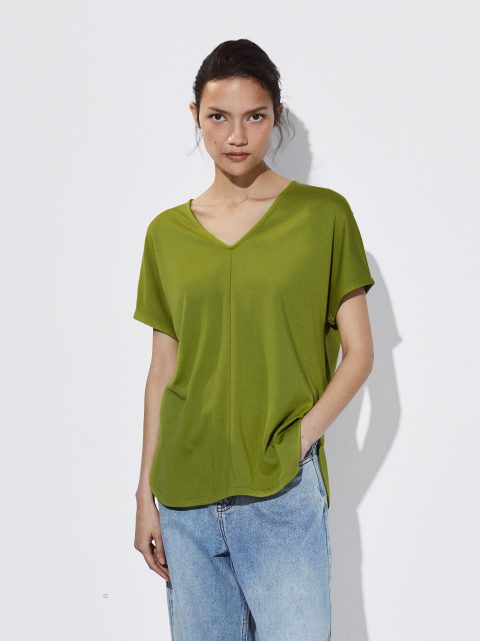 Tricko Parfois V-Neck Basic Damske Zelene | SK-YO2710835
