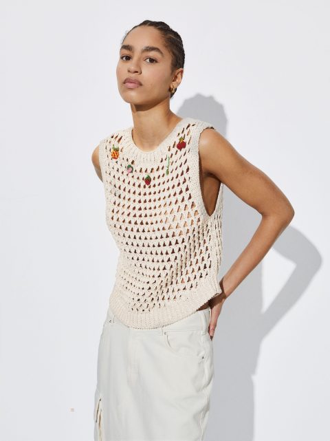 Vesty Parfois Open Knit With Appliqués Damske Béžové | SK-UV2756130