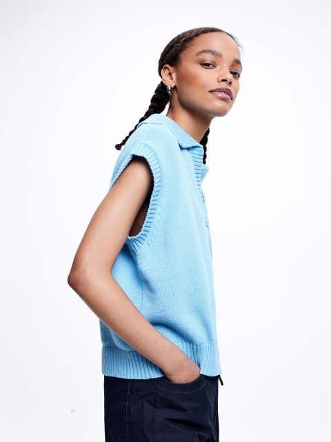 Vesty Parfois Pletené V-Neck Damske Modre | SK-IT5470236