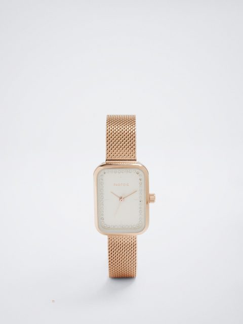 Zlaté Hodinky Parfois Square Case Stainless Steel Damske Ruzove Zlate | SK-GO0768152
