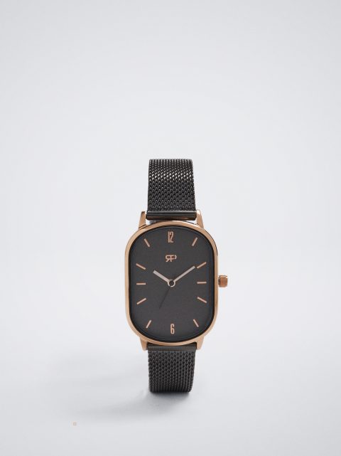 Zlaté Hodinky Parfois Watch With Stainless Steel Metallic Mesh Remienkove Damske Čierne | SK-EK3908615